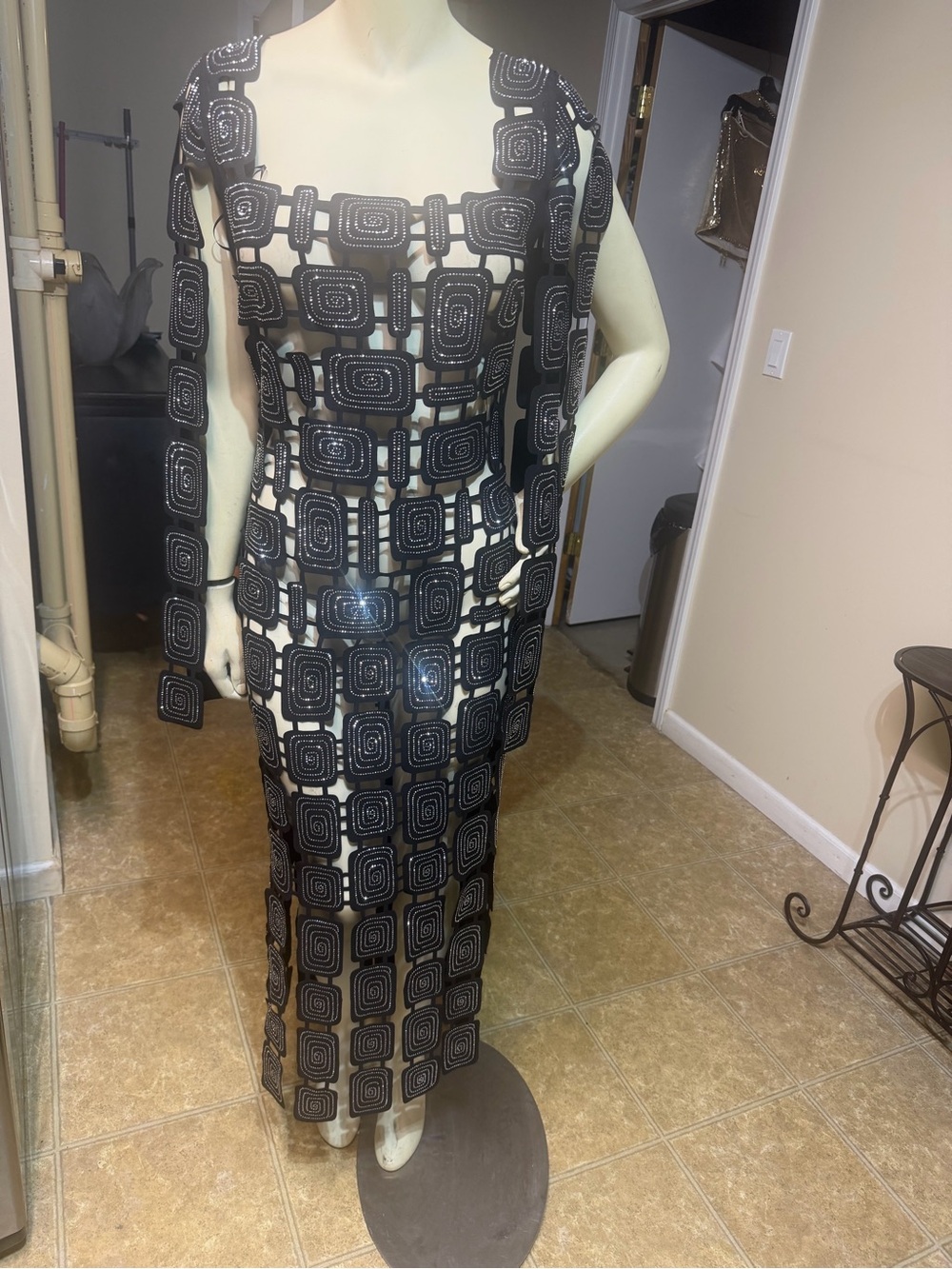 AKIRA Black Geometric Sparkle Overlay Maxi Dress